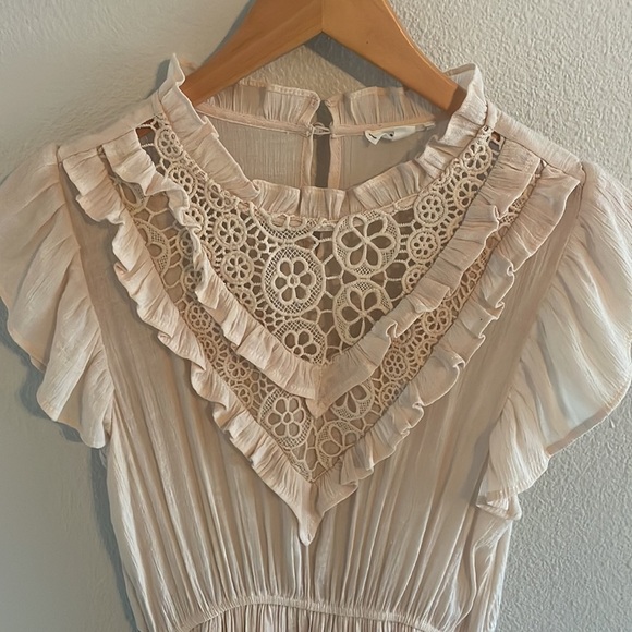 Lace Ruffle Dress Festival Country Concert Cream Mini Size‎ L M Boho Vacation - Picture 4 of 10